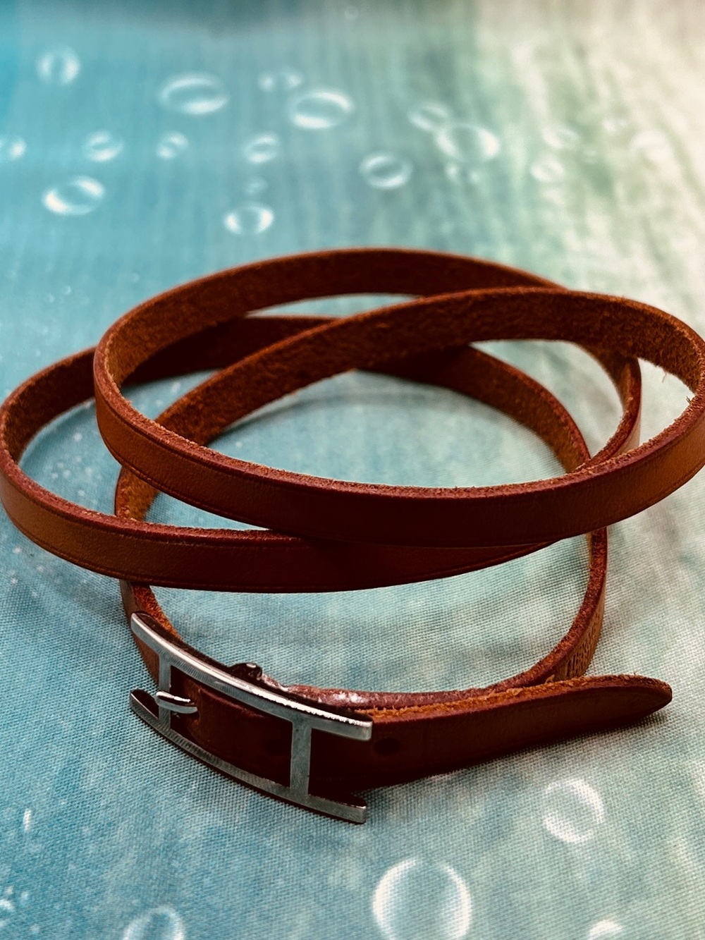 Authentic Hermès Hapi 3 Triple Wrap Bracelet Tan Silver T4 w/ COA